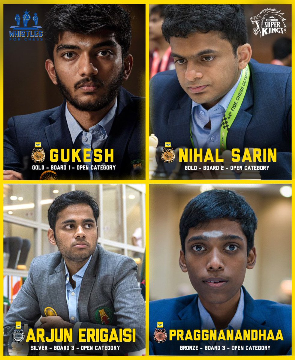 Chennai Super Kings on X: Shine On Champs! 🥇🥈🥉 The 🇮🇳 Heroes of the  Chennai Chess Olympiad 2022! 🤴🏻👸🏻 #WhistleForChess ♟️   / X