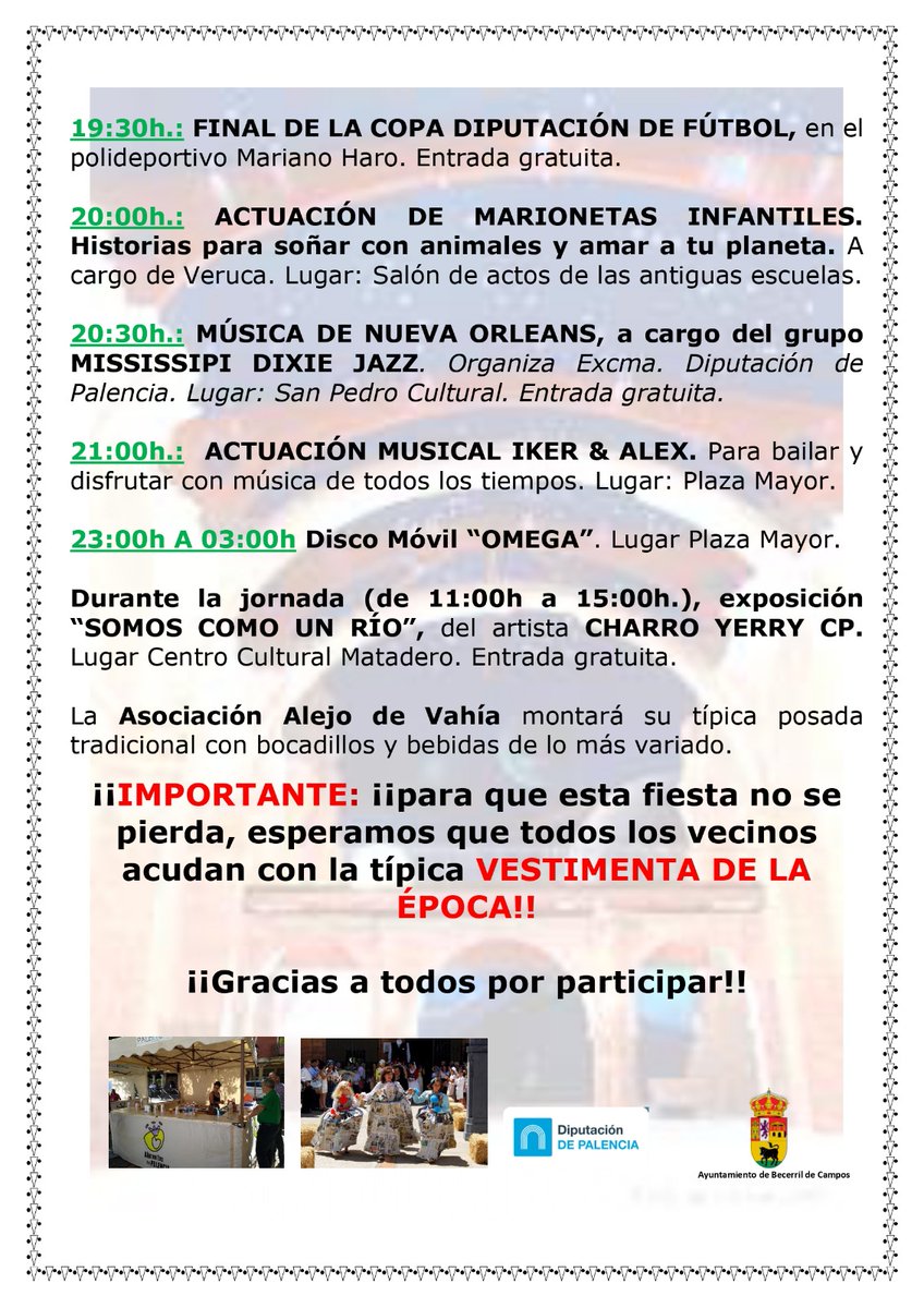 Programación de la XV Jornada de AMBIENTACION RURAL en Becerril de Campos, el 13 de Agosto