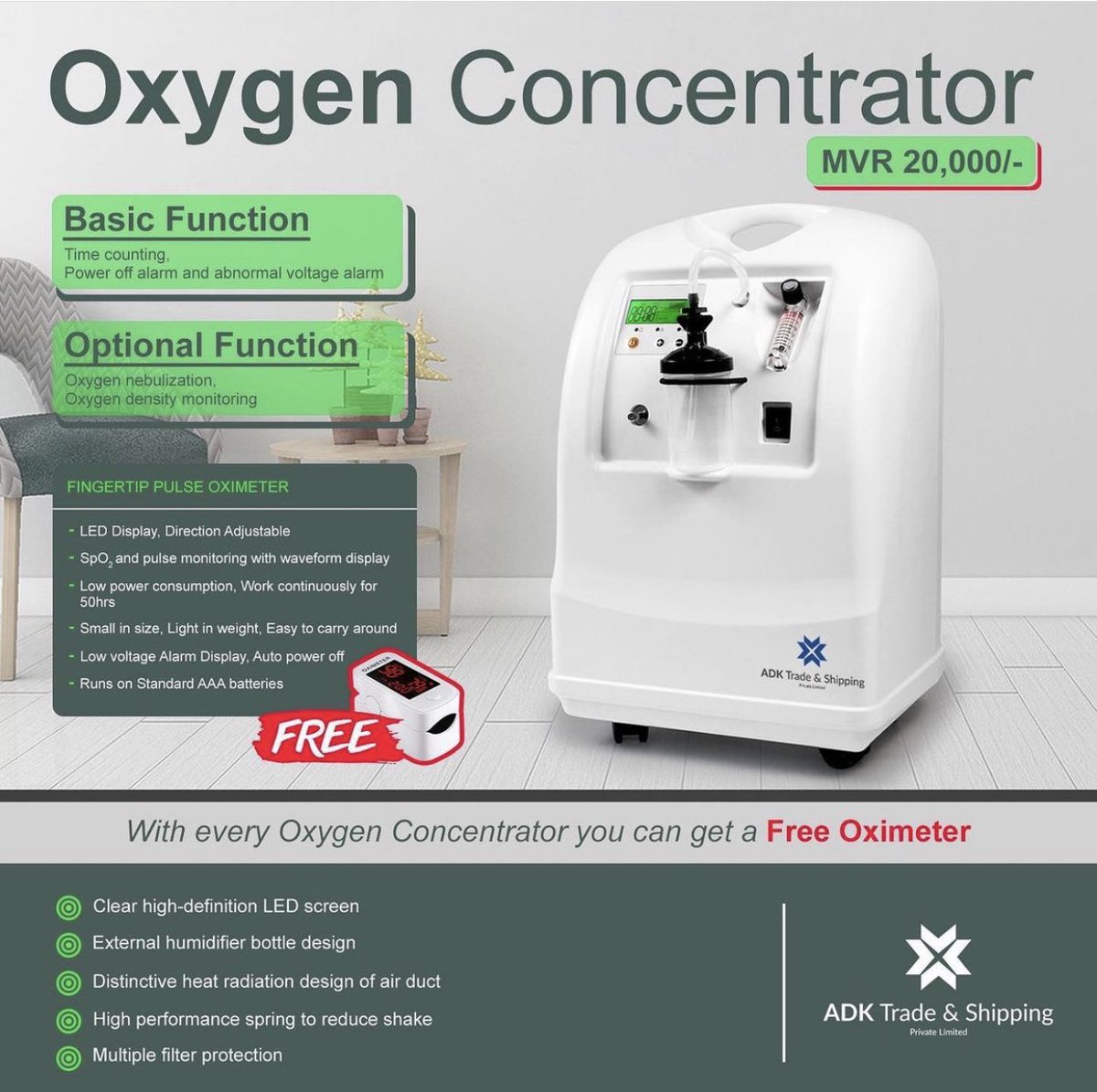 Portable oxygen concentrator 

Clear high definition led screen
Multiple filter protection 
 
For more info please contact 3334715/ 7706677