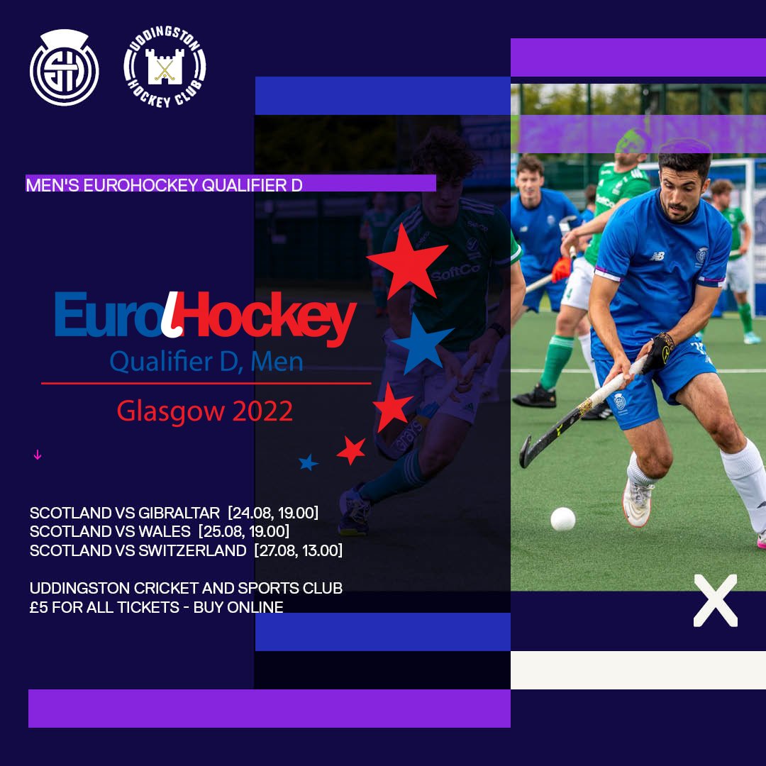 Support Scotland! 🏴󠁧󠁢󠁳󠁣󠁴󠁿Cheer on the Scotland men's hockey team as we host their EuroHockey qualifier in Uddingston on 24-27 August. Tickets are only £5!! 💙 

👇 scottishhockey.seetickets.com/tour/european-…