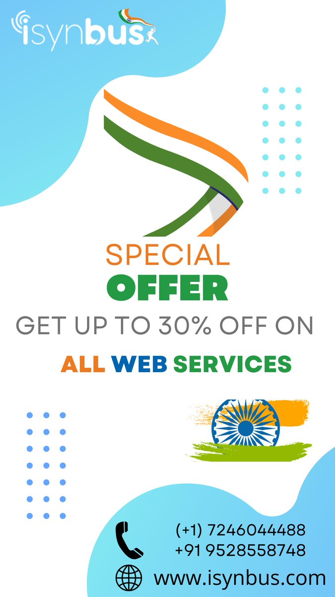 isynbus's tweet photo. Hurry up!!! 

Get in touch: sales@isynbus.com
Call us: (+1) 7246044488 or +91 9528558748
Visit us: https://t.co/7RtgfLwHNO 

#isynbus #independenceday #15august #india #getoffer #offers #discount #webservices #limitedtime #limitedtimeoffer #limitedtimeonly #offer #savings https://t.co/2oOvUGMz2h