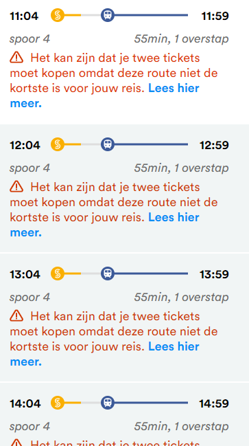 Hey <a href="/nmbs/">NMBS</a>, als ik op detrein.be een reis zoek van Duffel naar Noorderkempen, krijg ik (buiten de spits) enkel resultaten via Mechelen (en moet ik twee tickets kopen). Toch bestaat er ook dit alternatief. Toch?