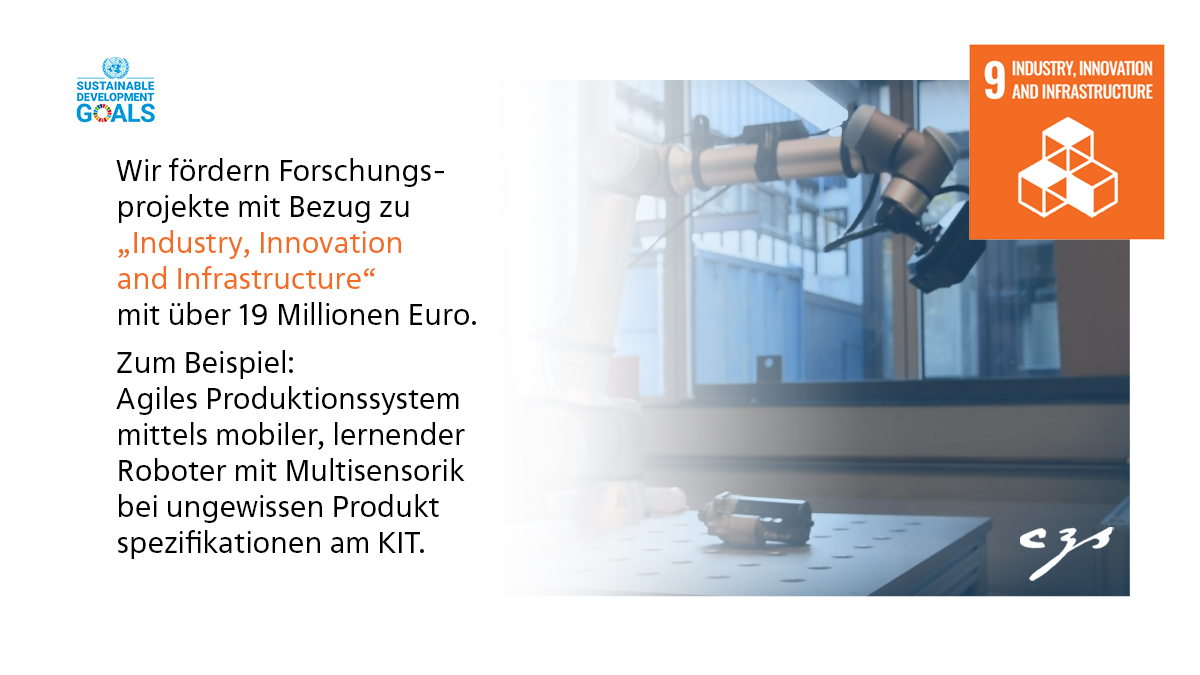 CZ_Stiftung's tweet photo. Mit über 19 Milo. € fördern wir Forschungsprojekte zum Nachhaltigkeitsziel #SDG9 #IndustryInnovationandInfrastructure der Vereinten Nationen. Dazu zählt auch das #CZS Durchbrüche-Projekt #Agiprobot am @KITKarlsruhe.
#SDG #Sommerreihe
Link zum Projekt: https://t.co/kXhp076GbK https://t.co/ph0tho7Dn8