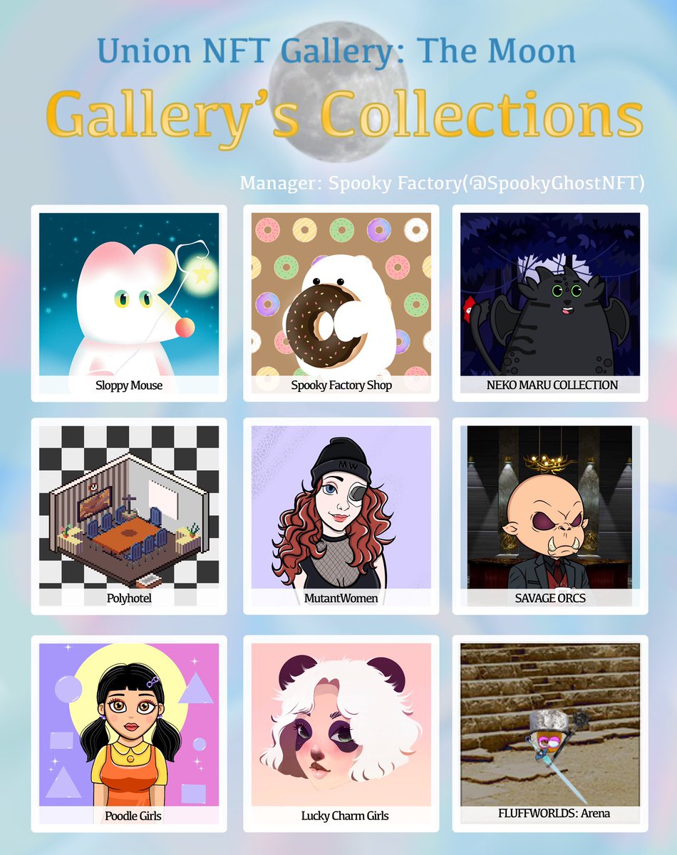 UnionNFTProject's tweet image. ⭐️Gallery's Collections⭐️

🔥Check available NFT of this collections.
🍀Don't miss your Luck

✨Gallery: The Moon will always support participating collections. 

If you interesting Gallery, 
please DM @SpookyFactoryNFT

🖼opensea.io/collection/gal… 

#NFT #gallerythemoon