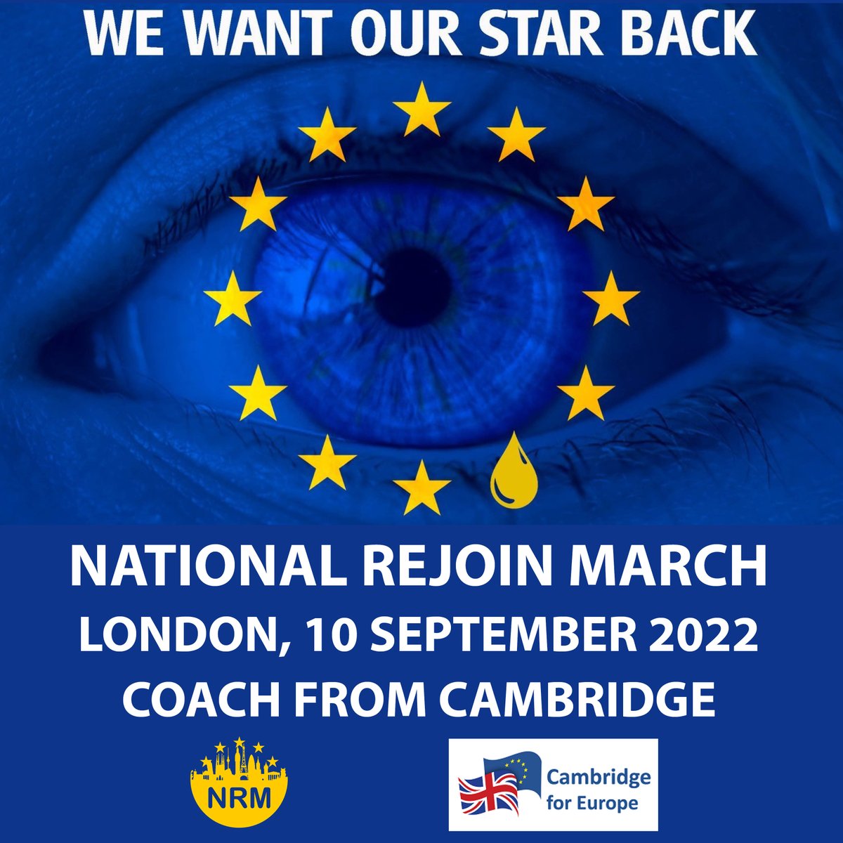 Join us at the National Rejoin March🇬🇧💙🇪🇺 🧭London, Park Lane to Parliament Square 📆Saturday 10 September 🚌Tickets for coach from Cambridge eventbrite.co.uk/e/coach-from-c… #MarchForRejoin #RejoinEU #BrexitHasFailed