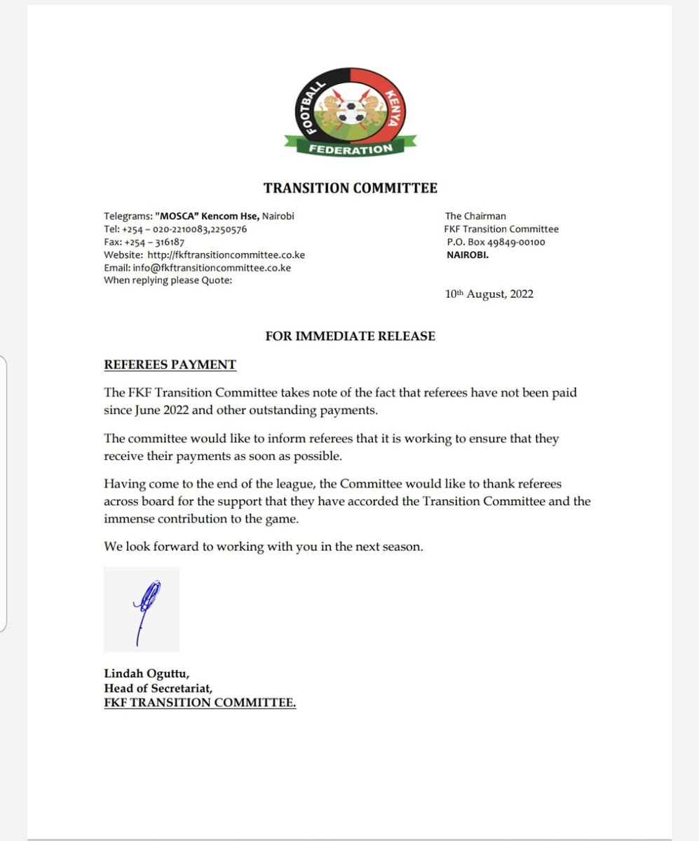 FKFtransition's tweet image. Statement on referees payment.

#FKFTransitionCommittee