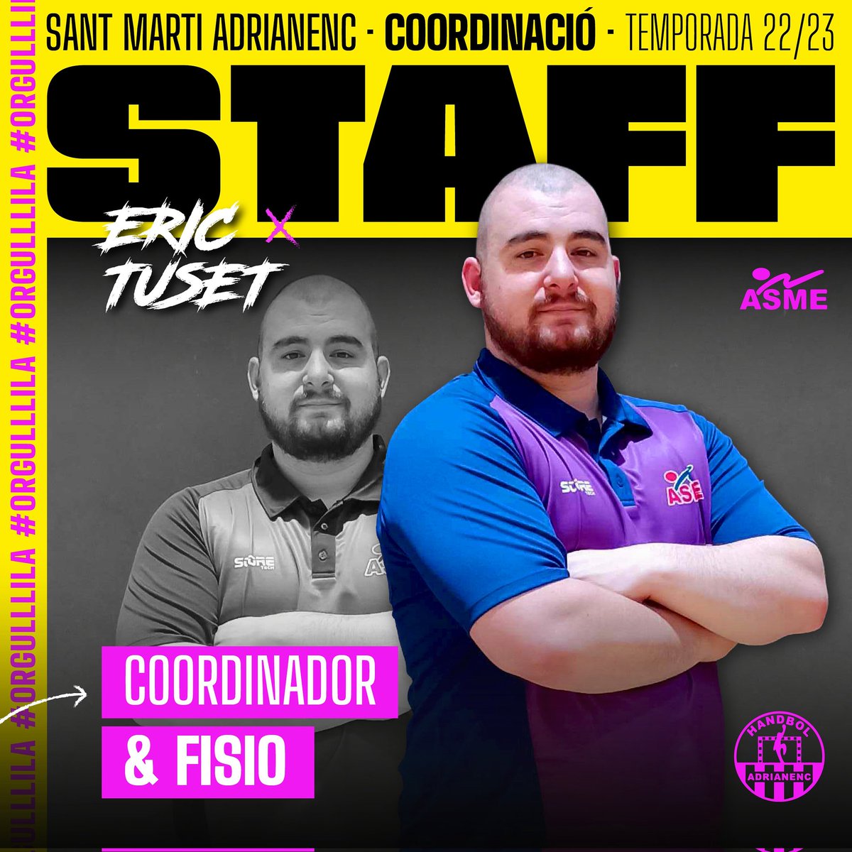 SAdrianenc's tweet photo. STAFF | Nou coordinador i fisio🔝
Eric Tuset serà el nou coordinador i fisio del club.

Un jugador i entrenador de la casa que ja està treballant de valent per reforçar i organitzar els equips per la temporada 22/23. Et desitgem molta sort en aquesta nova etapa. Enhorabona! 👏💜 https://t.co/xJUNoFM6BP