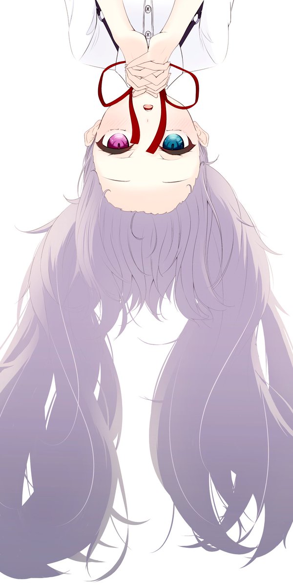 hatsune miku 1girl heterochromia solo upside-down long hair shirt red ribbon  illustration images