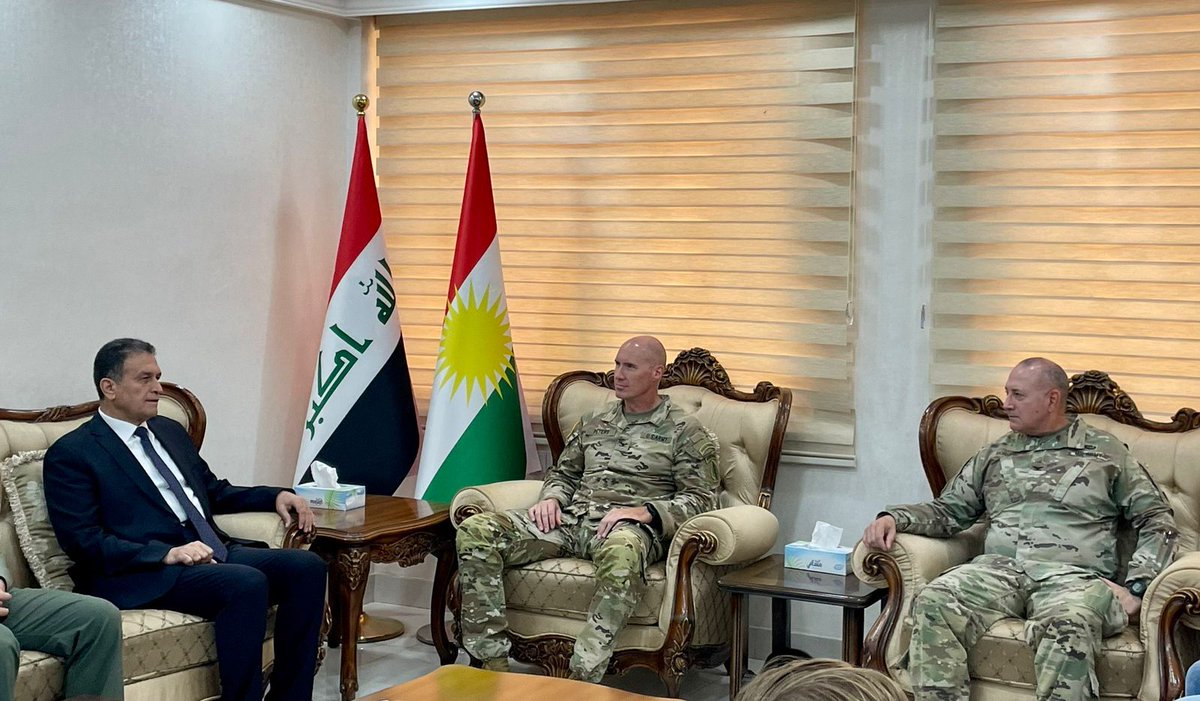 KRG_MOPE's tweet photo. Deputy minister welcomed, Col peter, head of the coalition's advisory team in Baghdad, &amp; col soria, head of the coalition's advisory team in the region, to discuss the relations between @KRG_MOPE &amp; iraqi ministry of defense, command &amp; control, &amp; Reform process. https://t.co/iTppaFMFaV