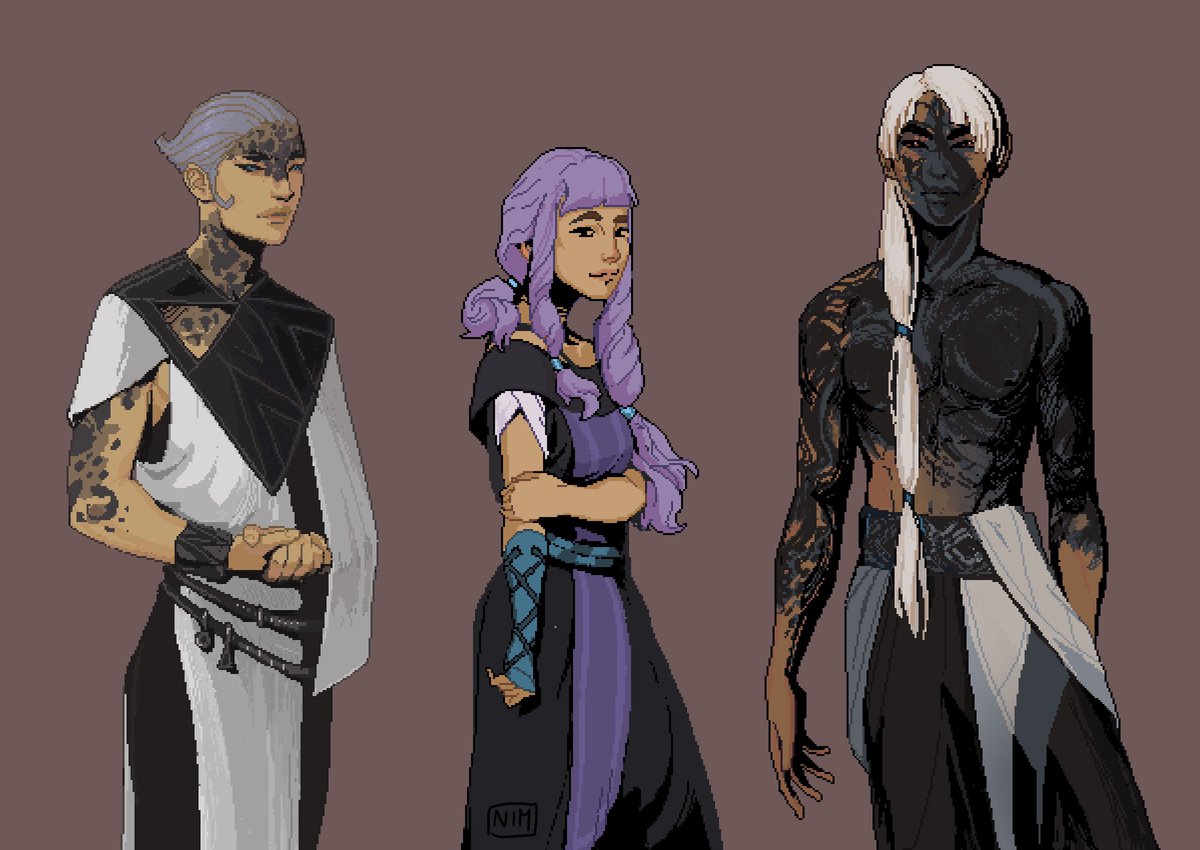 We completed first versions of a few dialogue sprites. These appear when you are taliking with the npcs, and the small sprites are for when you are walking around. Once all is done I will see if I can unify them in style a bit more, but for now I’m happy with them. #pixelart