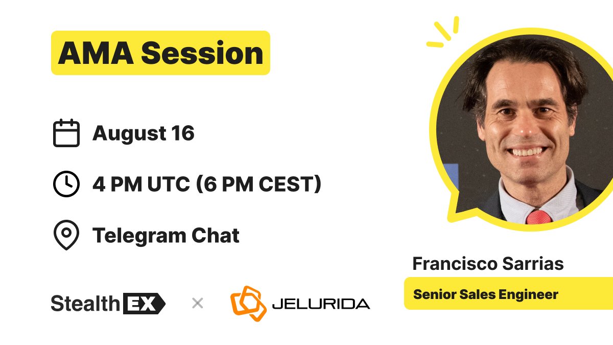 StealthEX_io's tweet photo. Join us ✨Tuesday, August 16 at 4pm UTC ✨ for an AMA with @FranSar_Ardor, Senior Sales Engineer of  @Jelurida.

Leave your questions about $ARDR, $IGNIS, $NXT + #Jelurida Company in the comments &amp; be one of the 3 winners for 10 000 $IGNIS 💰👀

📌https://t.co/MpcvT4HCRM https://t.co/JVTprJIOBD