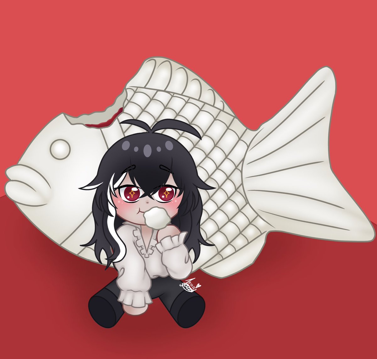 lil_miss_deer's tweet photo. TAKE TWO! 
My forgetful self forgot something! 
(Taiga bless your soul for telling me)

NanoNiko eating a white taiyaki cause Nikolas likes them.

#NikoNeloArt https://t.co/GGdd5OPmW9