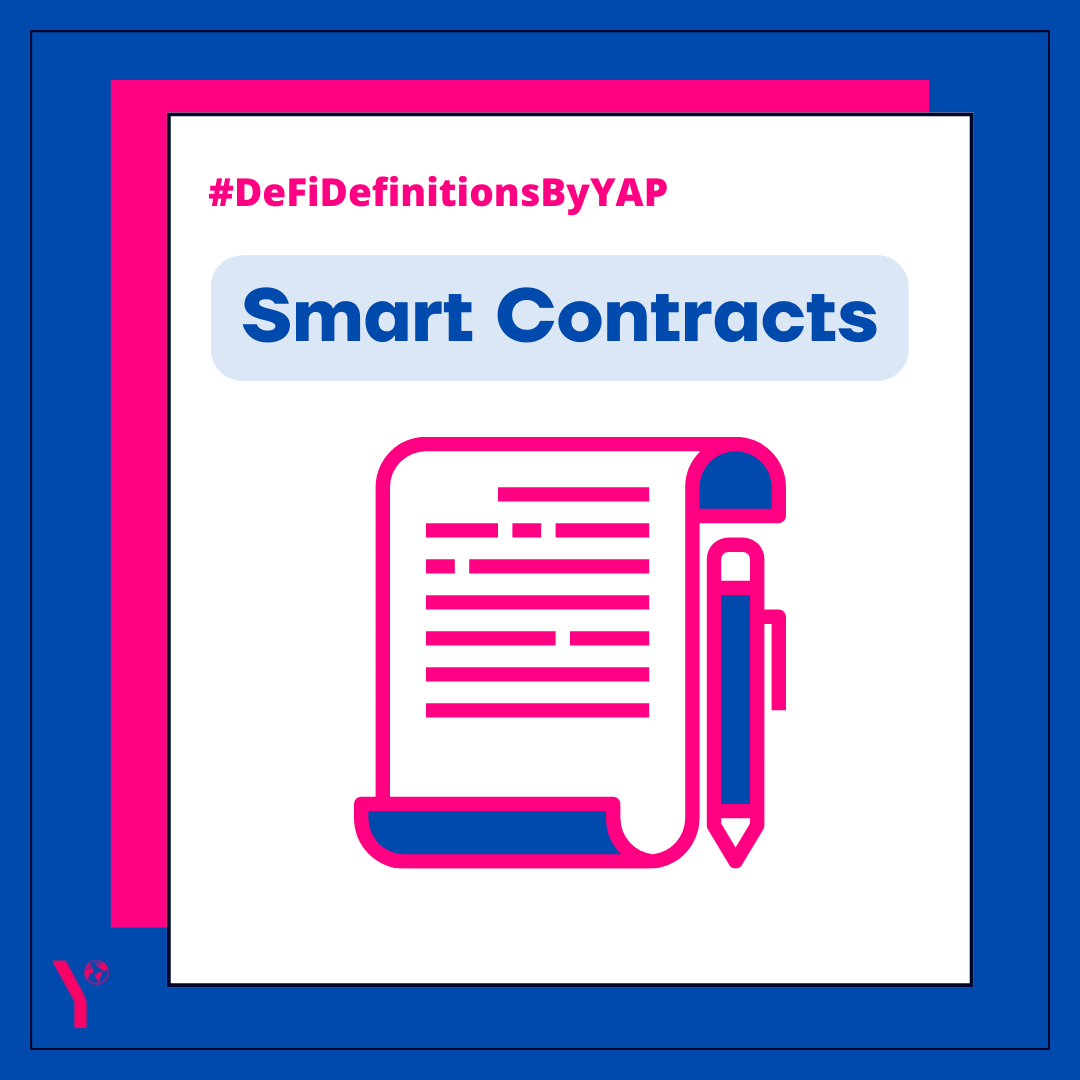 YAPGlobalTeam's tweet photo. GM! Today we're bringing you #DeFiDefinitionsByYAP ๐
What are smart contracts?
This week's definition is written by @radio_leila for the 30th edition of our weekly newsletter, The Context ๐
Read the full newsletter here:
https://t.co/XJr3hOKySD https://t.co/1V61tAxVJP