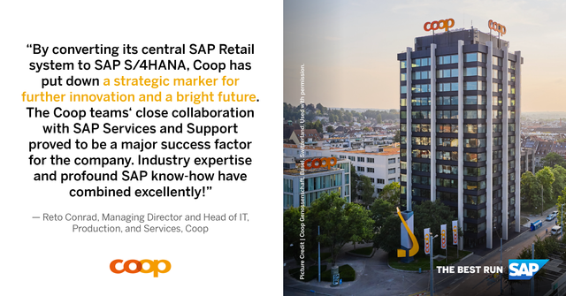 shahkvs's tweet photo. Coop masters the transition to the next-gen ERP SAP #S4HANA and builds a strategic basis for future innovation, thanks to the experts from #SAPServices and #SAPSupport. Learn how you can benefit from services and support from #SAP, too. ⬇ https://t.co/xWreE4EbTp https://t.co/Lt6sLglHeq