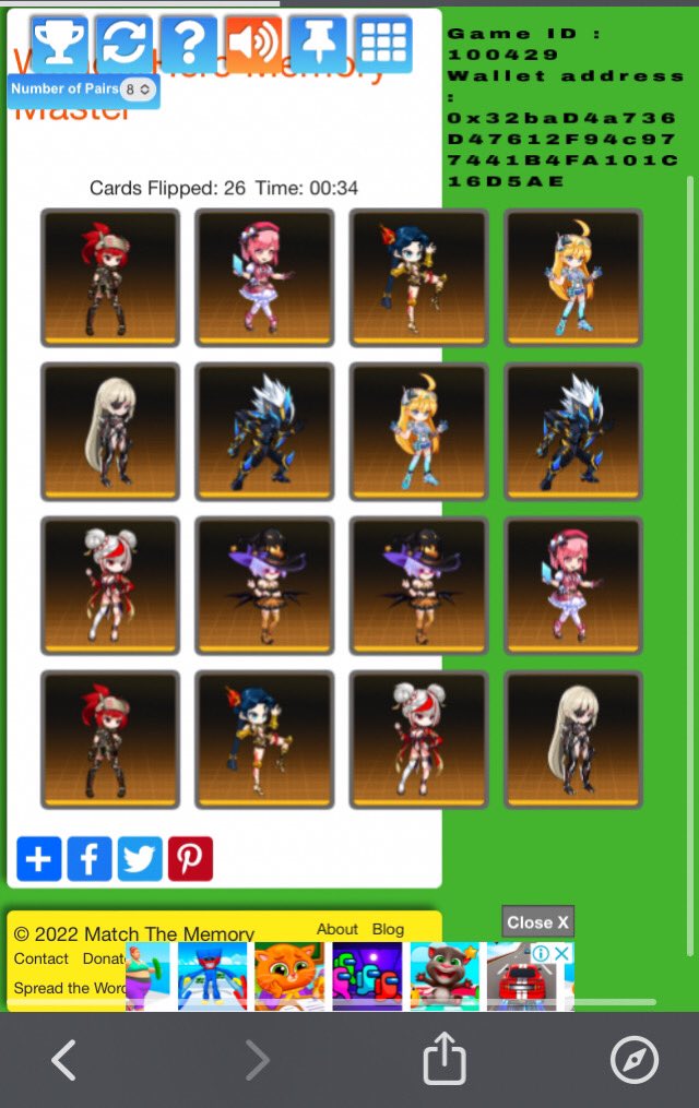 blanknod1235's tweet image. Game ID : 100429
Wallet address : 0x32baD4a736D47612F94c977441B4FA101C16D5AE #WonderHero #MasterMemory