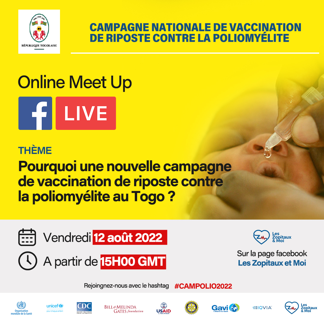 🔴LIVE SESSION: CAMPAGNE NATIONALE DE VACCINATION DE RISPOSTE CONTRE LA POLIOMYÉLITE

#TgTwittos, Ce Vendredi 12 Août à 15H GMT, suivez en direct sur notre page Facebook l'intervention des autorités sanitaires sur la prochaine campagne de vaccination contre la polio au Togo🇹🇬.