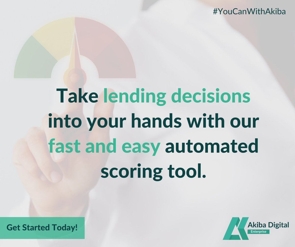 akibadigital's tweet photo. Take #lendingdecisions into your hands with our #automatedscoring tool that makes it quicker and easier for you (credit providers) to extend #credit.
Get Started Today: https://t.co/erWtMcjE7F
#YouCanWithAkiba #Fintech #CreditProviders https://t.co/lEbxYf384U