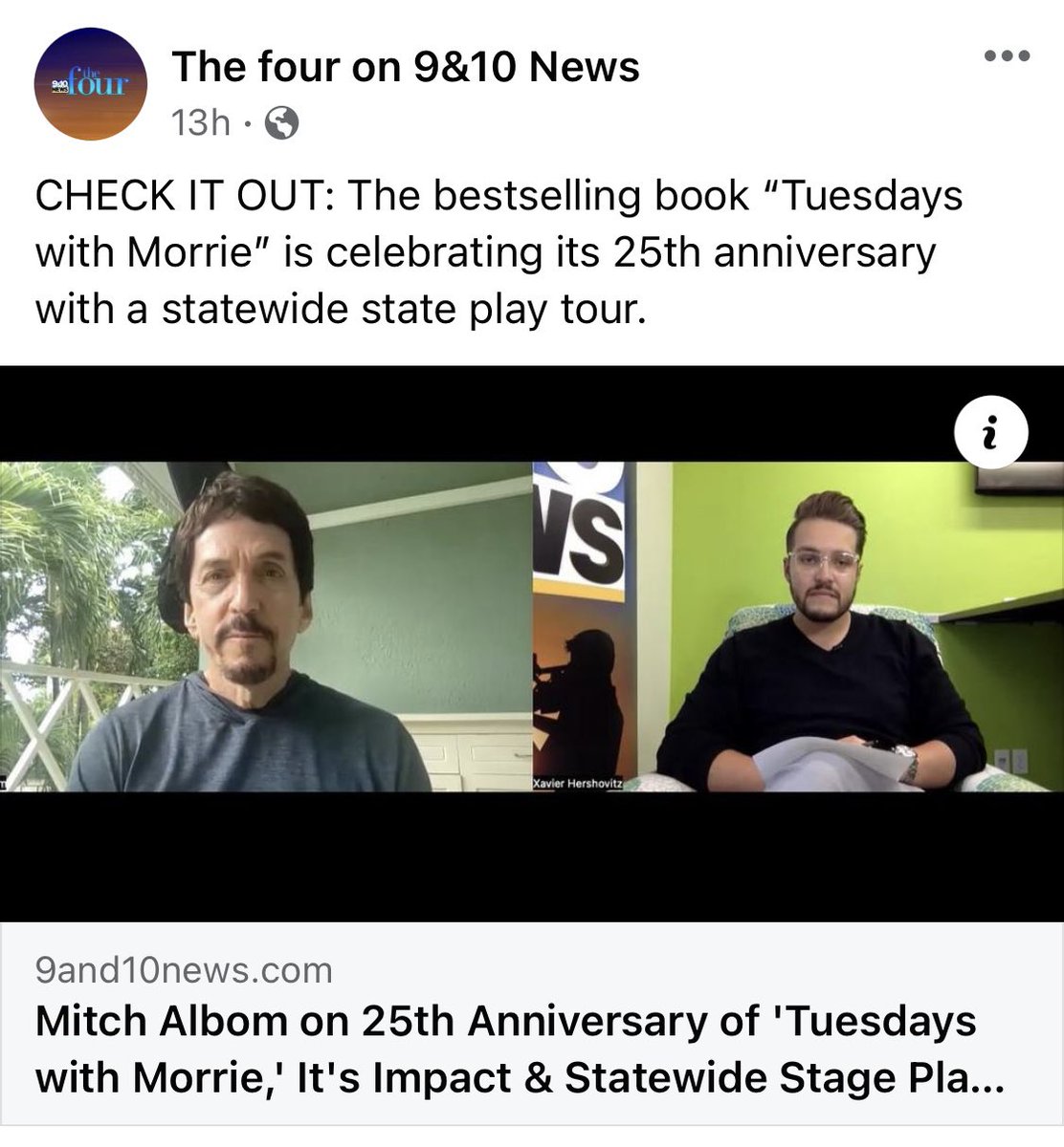 Join 9&10 News as Xavier Hershovitz talks to author Mitch Albom in advance of tonight's performance of the play, Tuesdays with Morrie! Tonight's show (8/10) also includes a special VIP talkback. Tickets are available at cityoperahouse.org. 9and10news.com/2022/08/09/mit…