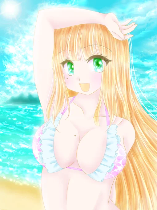 今回はポムポムプリン()さんの線画をお借りして、彼氏と初めての夏の海☆をイメージして色塗りさせていただきましたメイキングは↓こちらからも見れまーす↓ #塗り絵#夏の制作クラスタフォロー祭り #イラスト #水着 