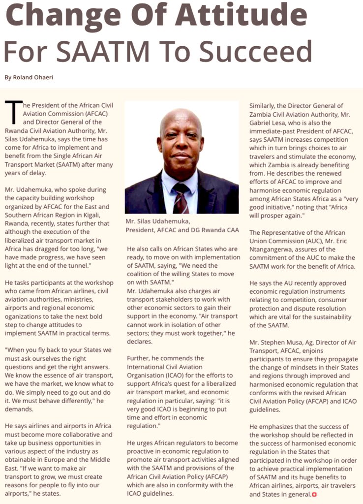 Afcac_Cafac's tweet photo. Change of Attitude for #SAATM to succeed. 
by @Rolandohaeri for @Aviation_Allied (Aug-Sep 2022 Edition Business Journal) https://t.co/VlRxF8j4Kp
