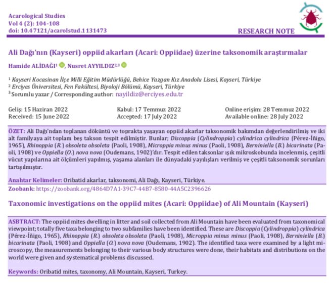 acarological's tweet photo. Taxonomic investigations on the oppiid mites (Acari: Oppiidae) of Ali Mountain (Kayseri) https://t.co/t4fJ9HWG3m #acari #mite #arachnida #oppiidae https://t.co/lrFgdly8KE