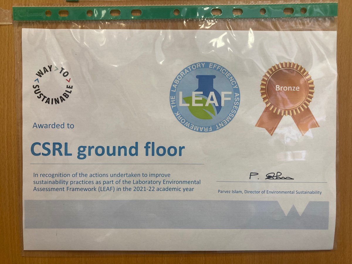 Being eco-friendly in a lab is really tricky 🌍😣  - but the CSRL Repro team👩‍🔬🧑‍🔬👨‍🔬 have been working hard towards #sustainability - and it’s paid off as we’ve now been awarded a bronze🥉in the <a href="/ucl/">UCL</a> Laboratory Efficiency Assessment Framework (LEAF🌿)! 🎉 <a href="/warwickmed/">Warwick Med School</a> <a href="/BMSatWarwick/">BioMedSci Warwick</a>