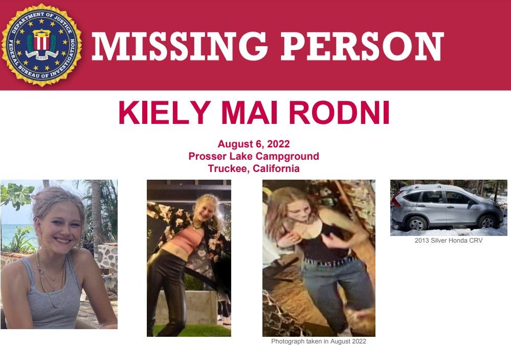 Kiely Mai Rodni was last seen near the Prosser Lake Campground in Truckee, California, at a large party on August 6, 2022, at approximately 12:30 a.m. Her vehicle, a 2013 silver Honda CRV with license plate 8YUR127, is also missing. Help the #FBI find her: fbi.gov/wanted/kidnap/…