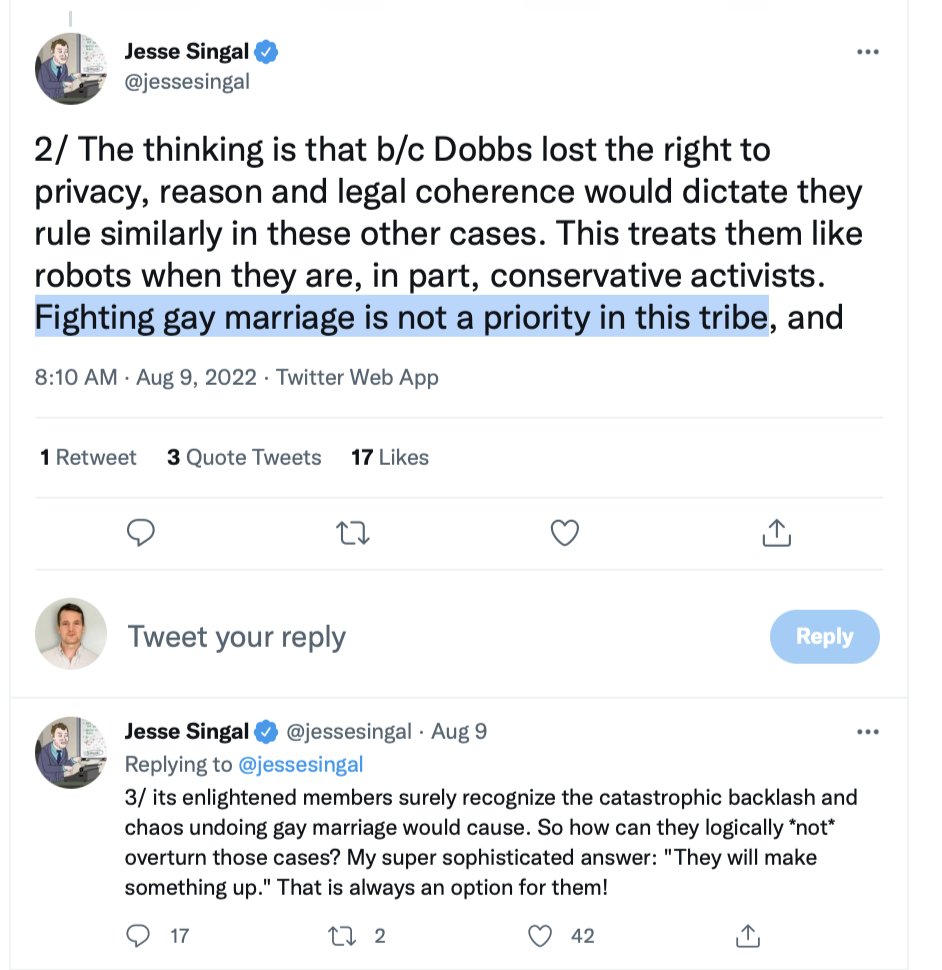 "Fighting gay marriage is not a priority for the conservative legal movement," I proclaim, having never read a single goddamn thing Clarence Thomas or Sam Alito or Antonin Scalia have said or written in the past 30 years