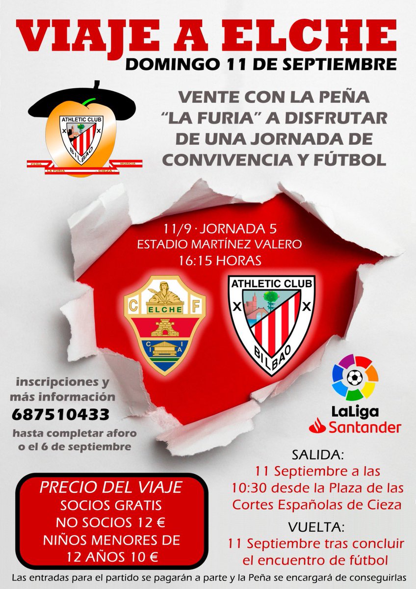 LaFuriaAthletic's tweet photo. Jornada 5. 11/09/2022 Elche CF - Athletic Club. 

Info y reservas: 687 510 433 (Pascual) https://t.co/FamCLJn1HZ