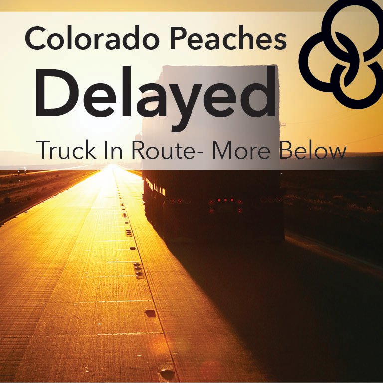 Colorado Peach Update: We've been told that peaches here Thurs. We hope to be open at 11 AM Thurs and will be open until 7 PM. Same on Fri. DO NOT park near the coned-off area, truck needs to maneuver. Please have patience as we set up and get ready. Thank you!