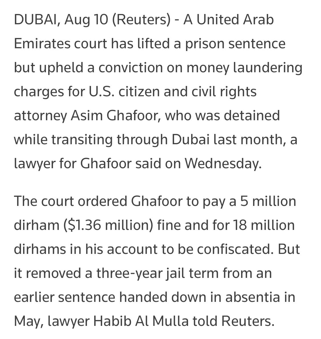 SanaSaeed's tweet photo. Wow! Asim Ghafoor has been released - incredible news. There are, of course, still a lot of questions about what exactly happened - specifically regarding the role of the USGOV in his arrest per consistent UAE claims. https://t.co/QZjZBFnb1A