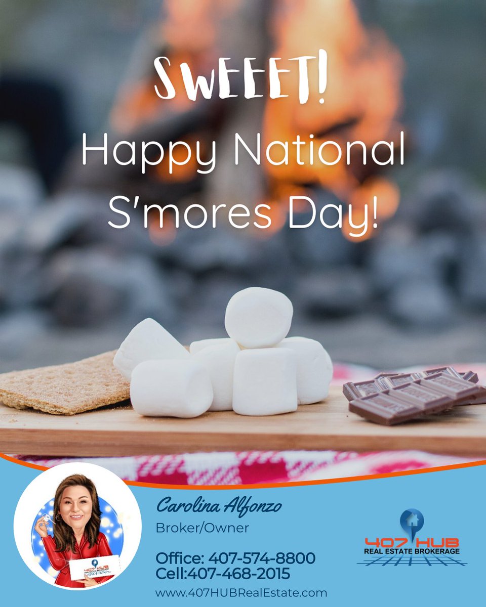 407HUBRealEstat's tweet photo. S'MOREEE marshmallows please! Do you enjoy camping and making s'mores with your friends and family?

#happynationalsmoresday #campingtrip #campfire #familytime #vacation #getaway #marshmallows #hershey #grahamcracker #sweettreats https://t.co/U0gDxPE6Td