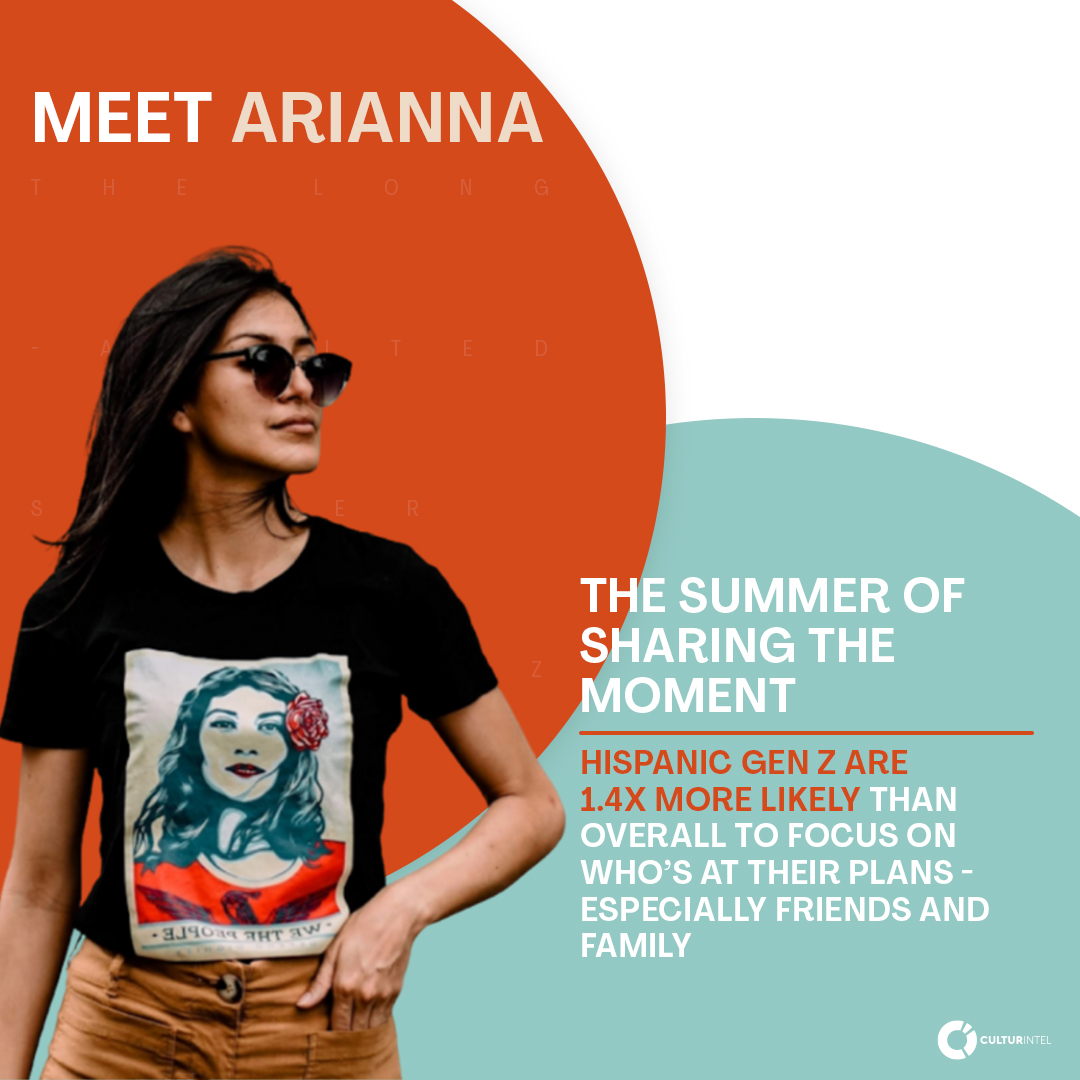culturintel's tweet photo. Meet Arianna, representing Hispanic Gen Z in our study; for her, the Summer is about  Sharing the Moment. 
She is eager to hang out in smaller, more intimate settings with her friends and family all summer. She wants everyone to have a great time!
https://t.co/76ZY6YZNah https://t.co/beH2ULRZBm