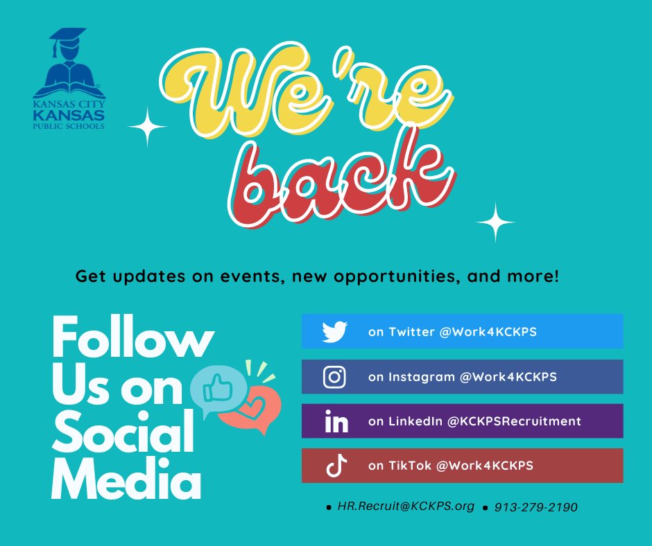 KCKPSHR's tweet photo. Did you miss us? 
#kckpsrecruit #edutwitter #jobopportunities https://t.co/QLbTciJIPz