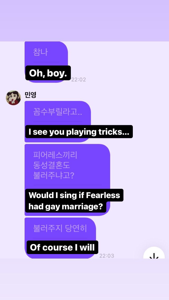 minyunas's tweet photo. brave girls minyoung suggests fearless dating each other so they can get married and she can sing at their wedding 😭 someone asked if she would sing at a gay marriage and she answered "of couse i will." 🤍🏳️‍🌈 https://t.co/0dsiKIiLml