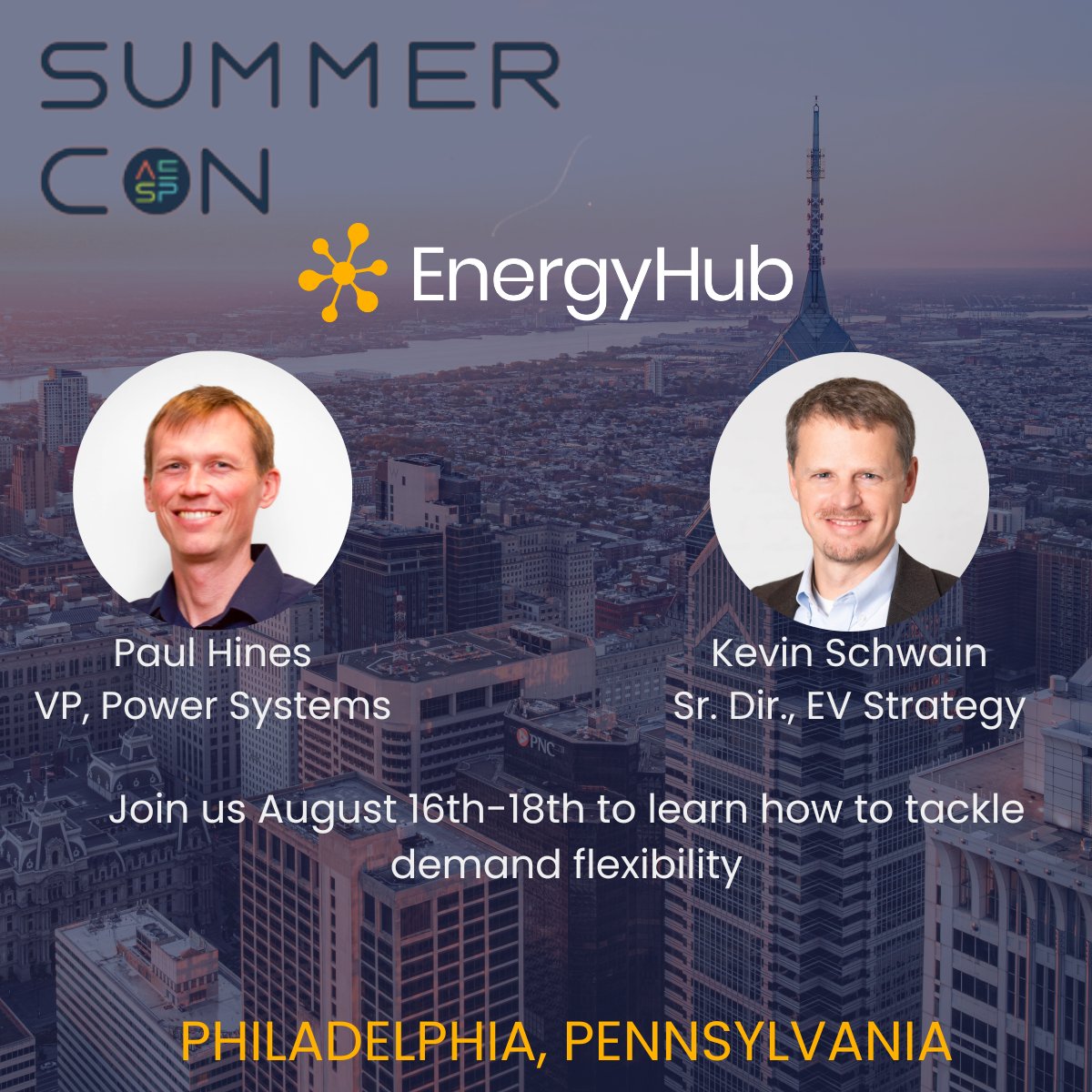 EnergyHub's tweet photo. Will you be at @aespinfo Summer Con next week? Catch up with Paul Hines and Kevin Schwain as they join industry leaders to talk about the future of demand flexibility.#aespsummercon #demandresponse https://t.co/oTyeZgbZ83