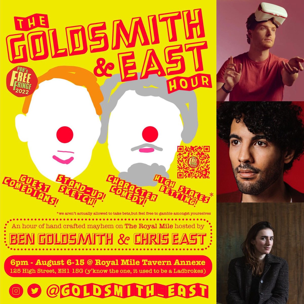 Goldsmith_East's tweet photo. 🚨 IT’S LINE UP ANNOUNCEMENT TIME🚨

😍 @MrDarcyRoberts 
😍 @OliverLColeman 
😍 Rosie Mai Dylan
😍 @FAImprov legend Simon Lukacs 

🤔 It’s all going down at 6pm at The Royal Mile Tavern Annexe 
😎 Hosted by @bengoldsmith90, @chreast; and part of @thefreefringe https://t.co/L1eD61BtsA