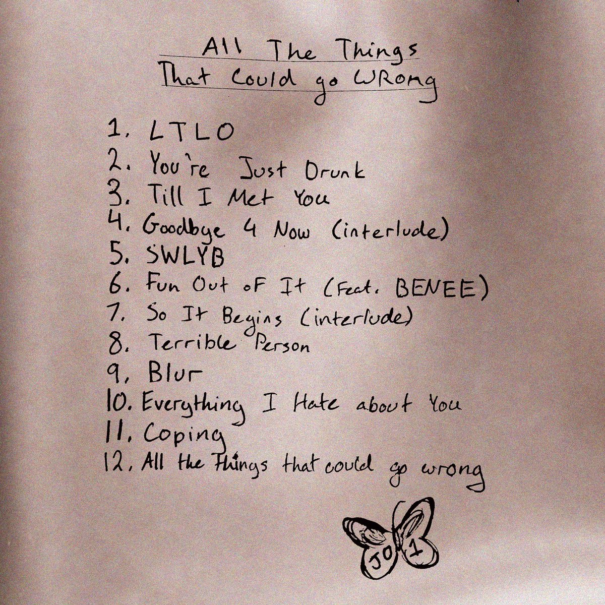 johnnyorlando's tweet photo. the official tracklist for my debut album, “all the things that could go wrong.” out august 19th🦋 https://t.co/HzbHZ0GRIF