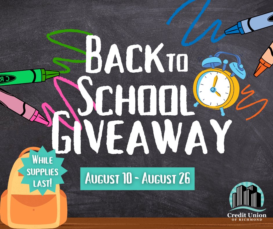 cuofrichmond's tweet photo. Credit Union of Richmond is having a backpack giveaway! Join us from August 10th to August 26th to pick up a backpack at our credit union branch at 1601 Ownby Lane while supplies last!
.
#RVA #BackToSchool #Giveaway #Schoolsupplydrive #Richmond #CUDifference https://t.co/9TWnABellb