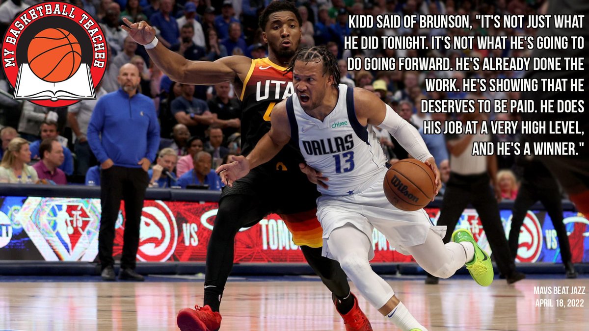 MyBballTeacher's tweet photo. Jalen Brunson is My Basketball Teacher. #Dallas #Mavs #PutInTheWork #MyBasketballTeacher #PostGameQuotes #DailyMotivation #PostGame #PostGameQuotes #Hoops #Bball #Basketball #gymrat #quotes #quote #baloncesto #Basketbol #Basquet #Basquete #баскетбол #basquetebol #NBA https://t.co/MO1u5zbi2p