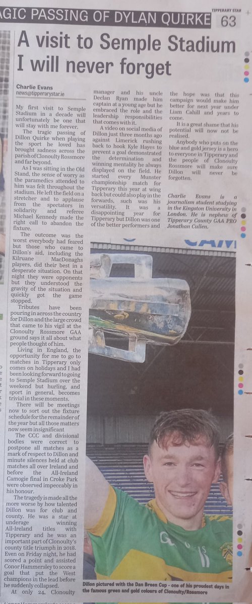 charlie02evans's tweet photo. Always an honour to have a story published for the first time albeit in such tragic circumstances. RIP Dillon Quirke. https://t.co/fUHSlyXks2