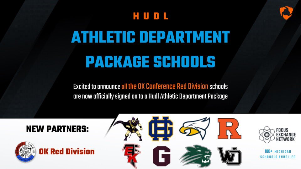 goering_drew's tweet photo. Pumped to have all 8 high schools in the OK Red Division as partners with Hudl on Athletic Department packages. Opens up access to Every Coach & Athlete + more tools for the entire school. @Hudl #Hudl #OKConference #MHSAA https://t.co/fb6tG2zDZa