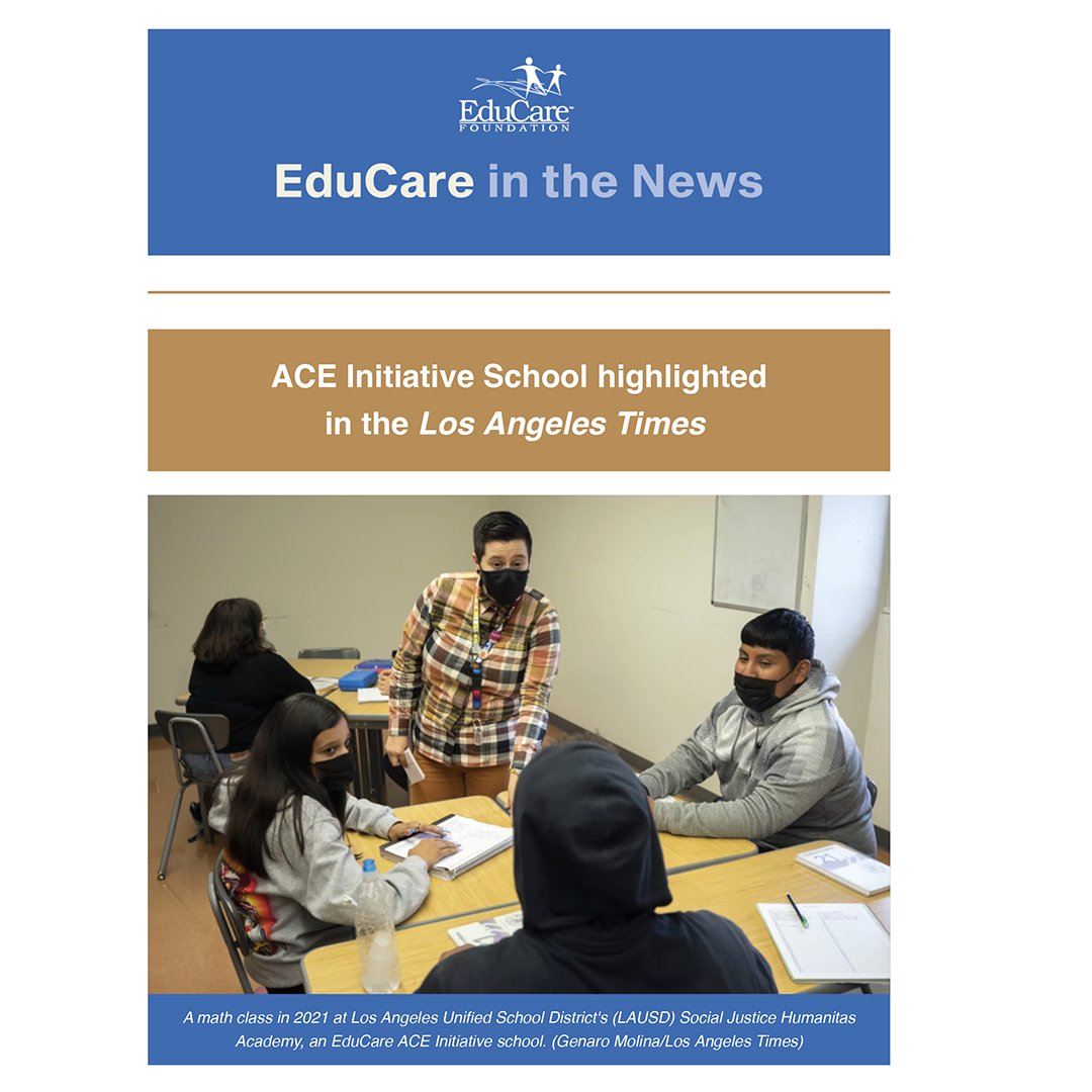 educare_fdn's tweet photo. We were delighted to see EduCare's Jennie Rosenbaum featured in a recent Los Angeles Times article on the ways that both educators and non-profit organizations comprehensively meet the needs of students through a “community schools” approach.
#Heartset #ACEInitiative #EduCare https://t.co/fwSXlId7cV