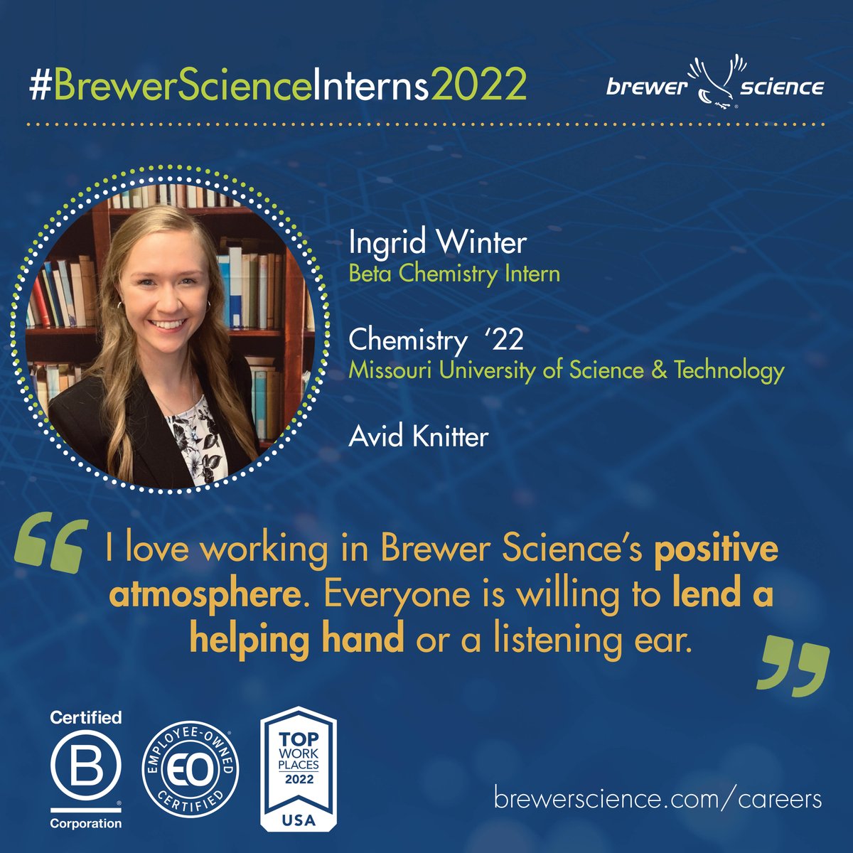 test Twitter Media - Ingrid Winter is a Beta Chemistry Intern, currently studying Chemistry at  .@MissouriSandT. Learn more about internships & career opportunities at Brewer Science: https://t.co/m1zagYMILm https://t.co/KIoPg1fxlb
