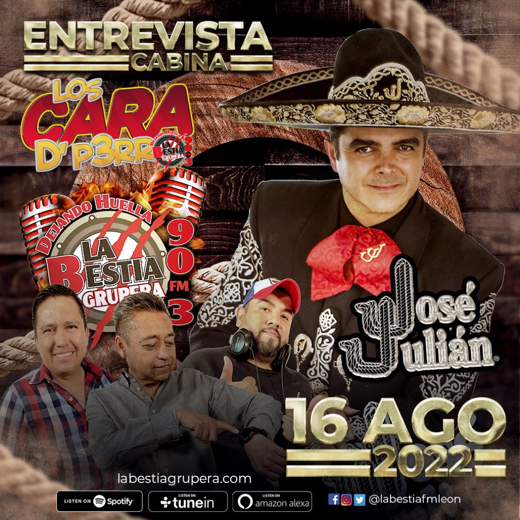 Este martes 16 de agosto recibimos en cabina al muchacho alegre <a href="/josejulianofic/">José Julián</a> en #LosCaradePerro de <a href="/labestiafmleon/">La Bestia Grupera León</a>