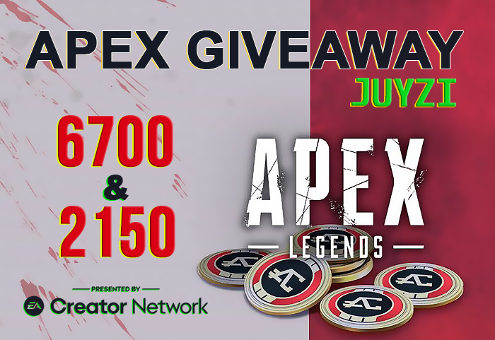GIVEAWAY 
STARTS 10/08 ENDS 17/08
Prize: 6,700 Apex Coins ANY PLATFORM

What do you need to do?
- Follow me on Twitter
- Retweet this tweet
- Tag 2 friends
- Subscribe to my YouTube channel (comment ur YouTube name)
youtube.com/c/juyzi