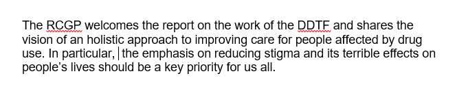 Ewen Stewart, from the Royal College of General Practitioners, welcomes the holistic approach put forward by the Taskforce and its call to action in tackling stigma.