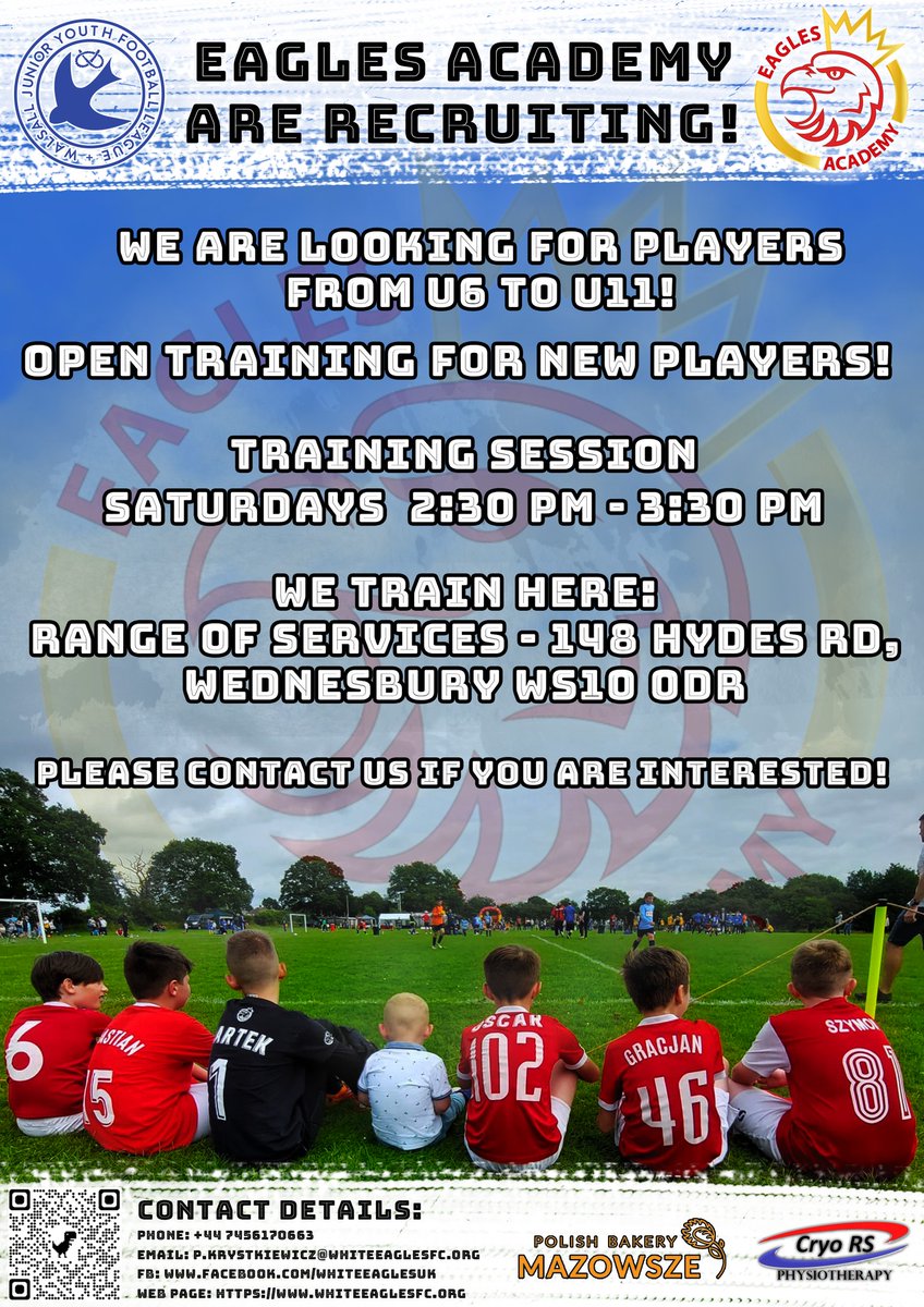 Eagles academy are looking for new players for all primary school age groups – see attached flyer or visit whiteeaglesfc.org 
#Football #Wednesbury #FriarPark #Sandwell