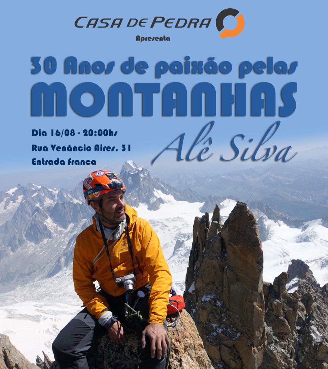 casadepedra's tweet photo. Montanhista e fundador da Casa de Pedra, Alê Silva contará sobre sua trajetória pelas montanhas, o surgimento da Casa de Pedra e fará um panorama sobre o montanhismo nos dias de hoje, suas nuances e como esse esporte pode literalmente transformar pessoas! 16/08 - 20:00 - Perdizes https://t.co/ls0PYvFNHk