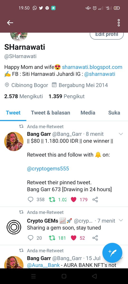 SHarnawati's tweet photo. @Bang_Garr @cryptogems555 Done @Bang_Garr @cryptogems555 semoga kali ini beruntung.. Aamiin https://t.co/zmAlIW8qf3